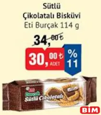 ETİ BURÇAK SÜTLÜ ÇİKOLATALI BİSKÜVİ 114 G